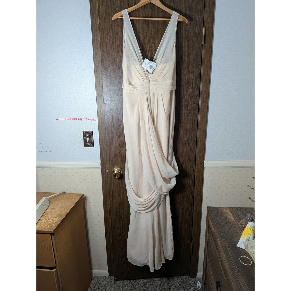 White By Vera Wang Illusion Elegant Cream Chiffon V-Neck Evening Dress - Picture 4 of 4